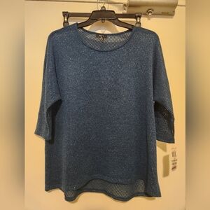 Alfani Plus Sized See Through Teal Overlay Blouse